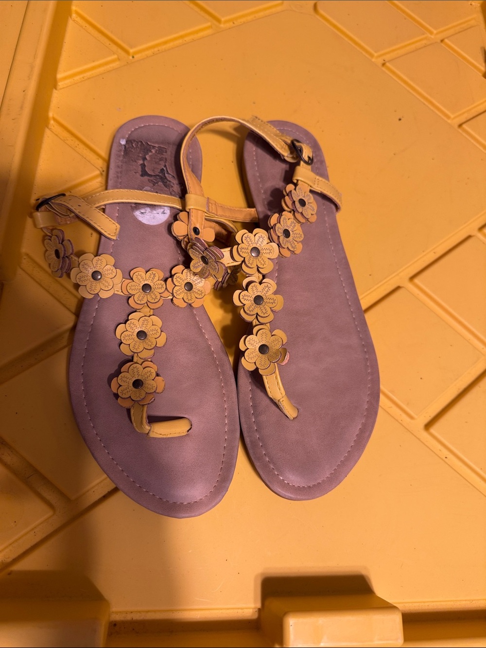 Women’s Yellow Floral T-Strap Sandals